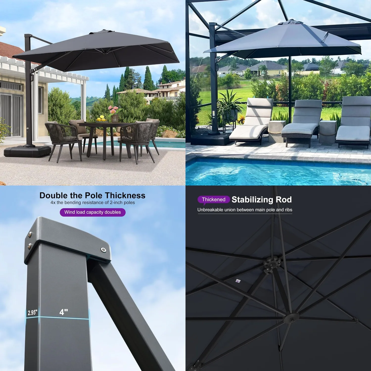

10ft Square Offset Patio Umbrella Aluminum Cantilever 360° Rotation UV Block Garden Deck Pool Customized