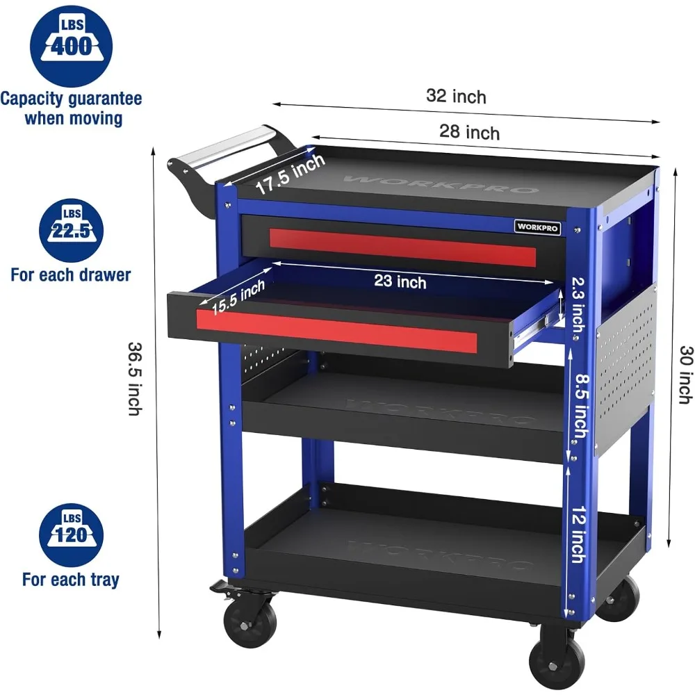 Heavy-Duty Industrial Utility Cart with 28-Inch Premium Storage and Rolling Drawers