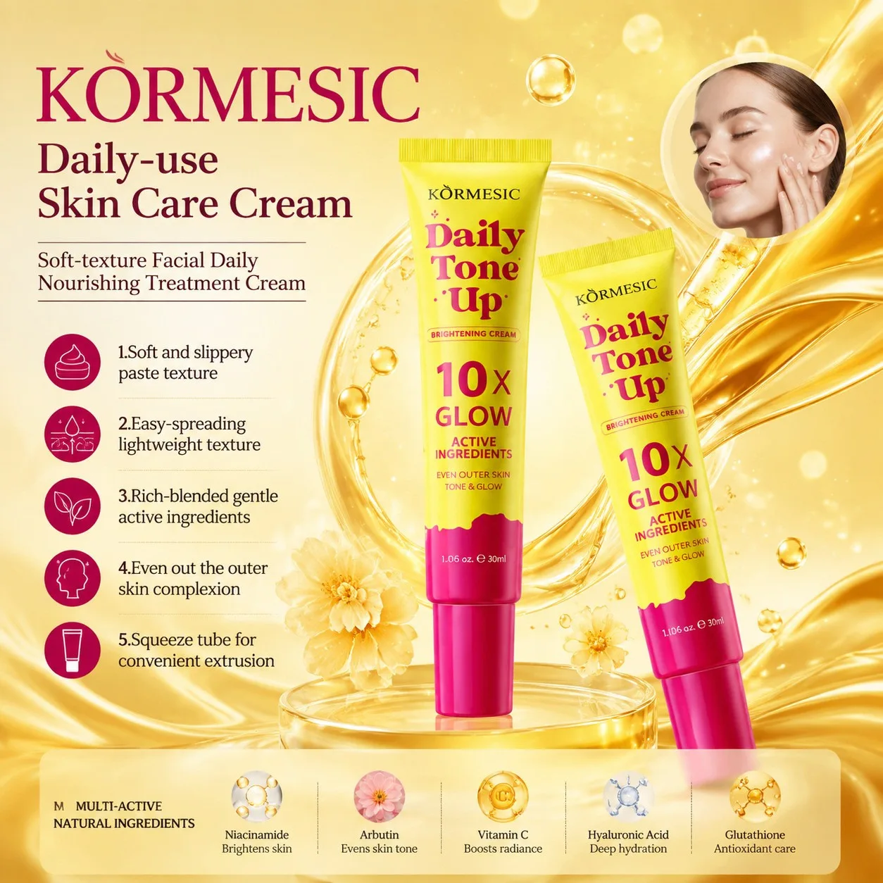 1/3PCS Face Cream Daily Tone-Up | Glow Lightweight Moisturizer with Active Ingredients Even Skin Texture Care for All Skin Types