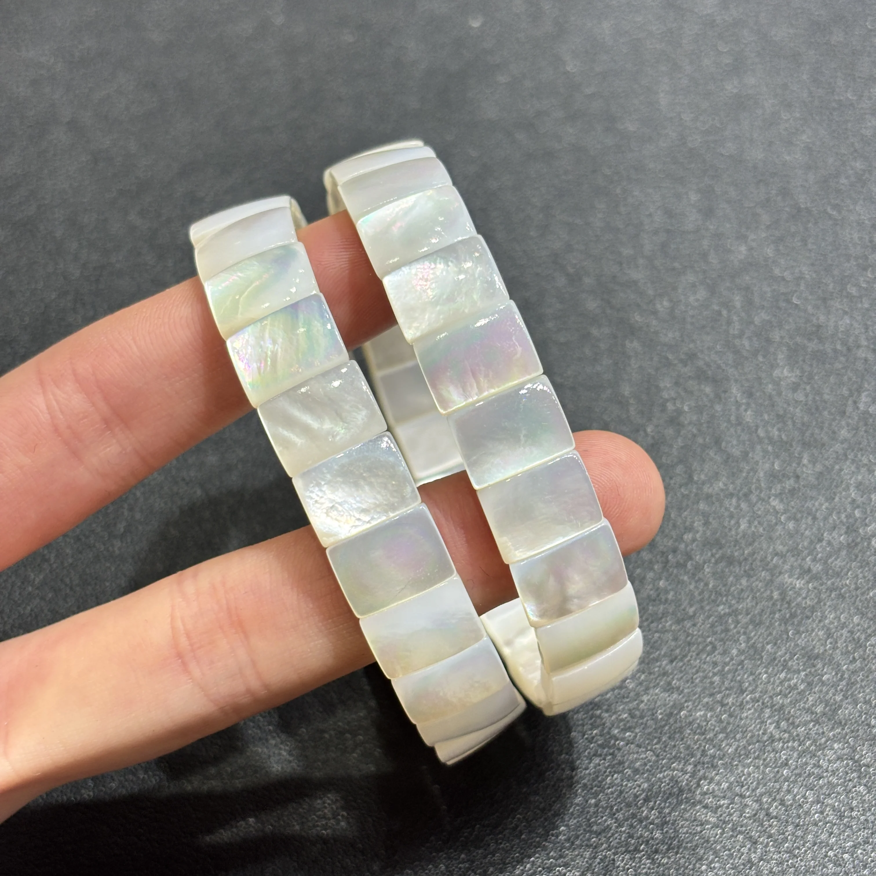 

Natural Shell White Mother of Pearl Smooth Square Tablet Bead Bracelet, Stackable Jewelry,Valentine's Day Gift for Grils