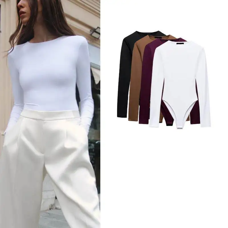 Autumn Winter New Arrival Women's Slim Fit Long Sleeve Nylon round Neck Base Layer  Suit 1026725 Commute Style High ...