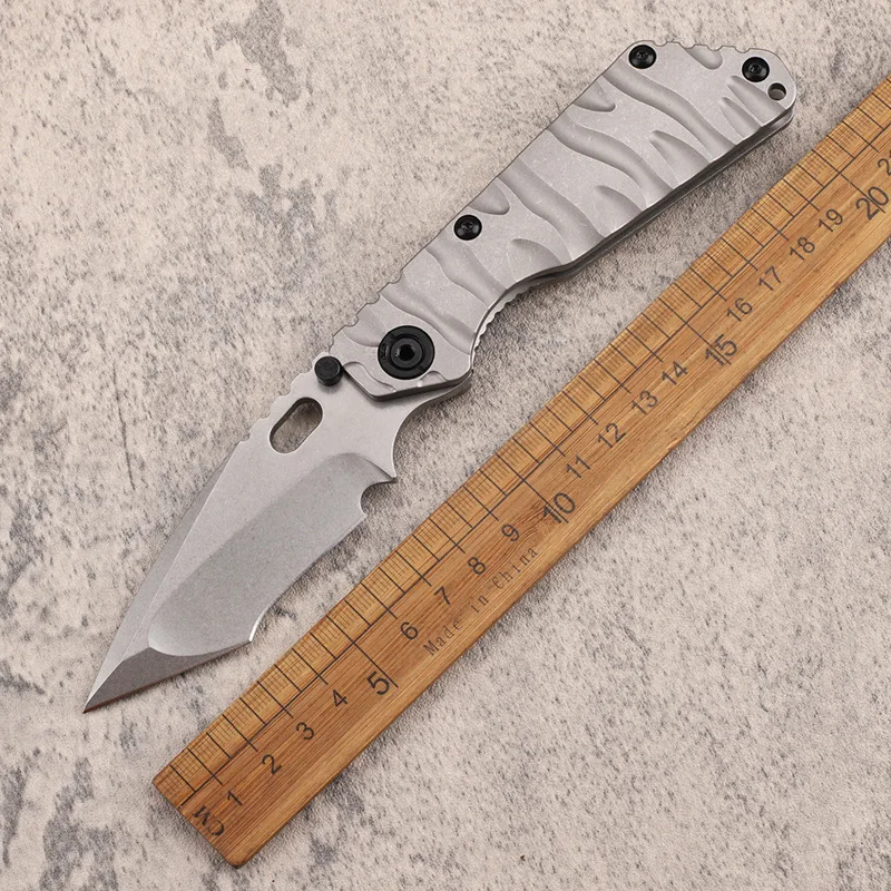 

D2 Steel Titanium Folding Knife, Stonewashed EDC Pocket Knife Outdoor Camping Survival Hunting Fishing Fruit Tool