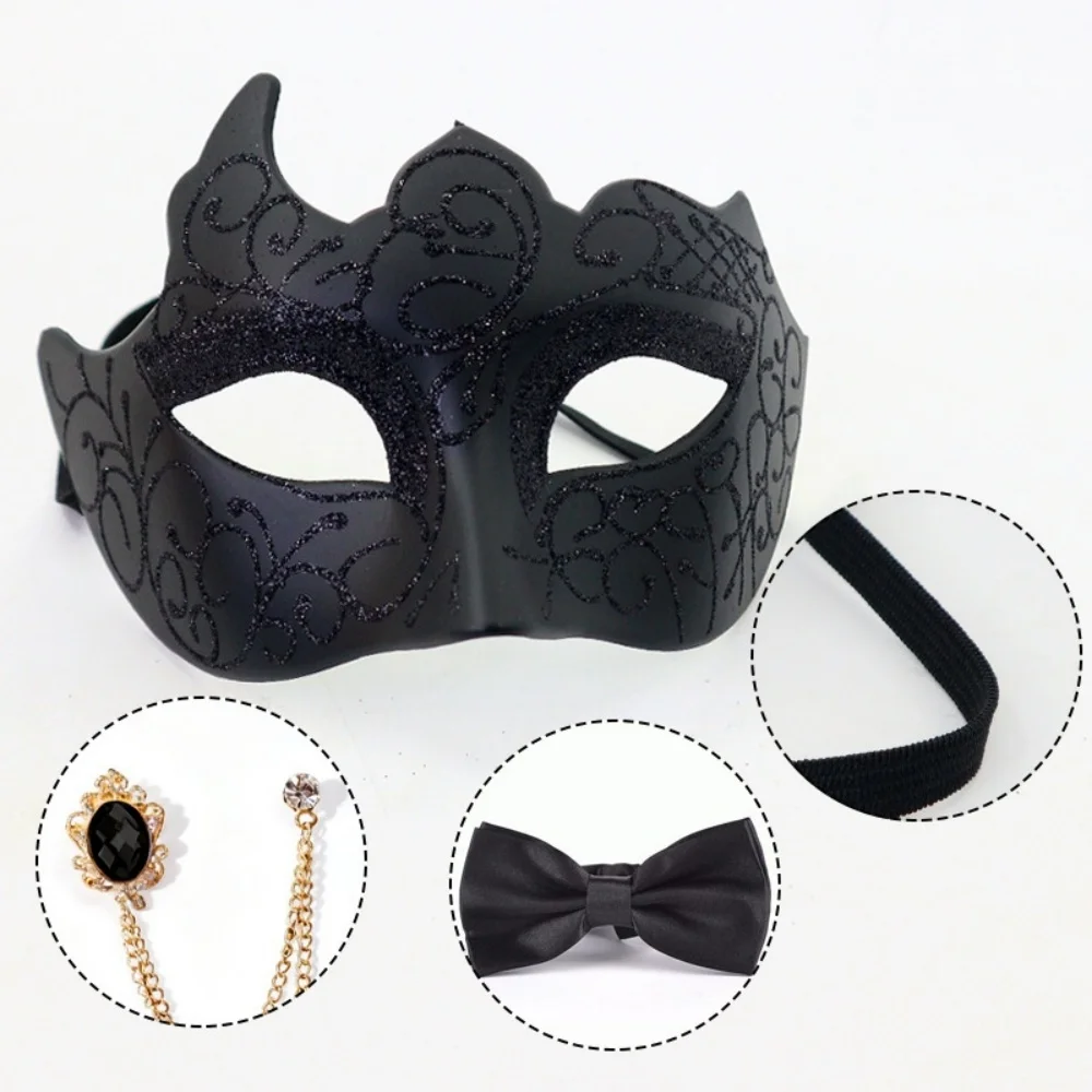 Half-Face Painted Party Mask Stunning Party Mask Bow Tie Set Gentleman Masquerade Costume Decorative Masquerade Mask Set