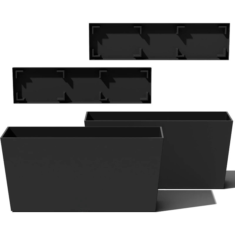 Long Trough Planter (Black, 39 inch - 2 Pack with 2 Saucer Trays)