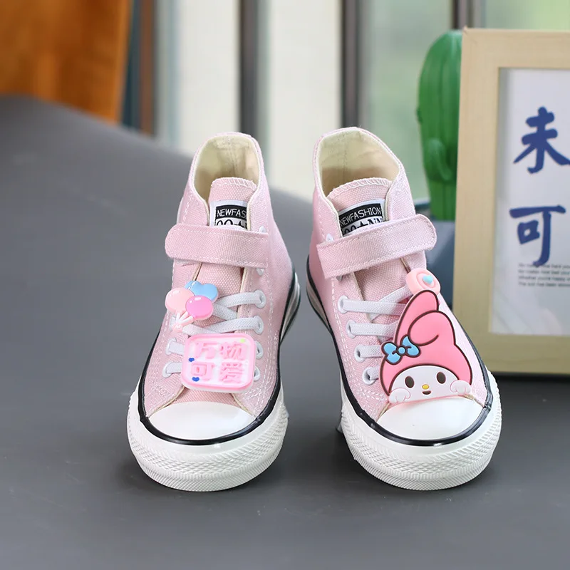 Kuromi Hello Kitty Anime Kawaii Sanrio Princess Shoes Fashion Cute Cartoon My Melody bambini Casual Board scarpe di tela regalo per bambini