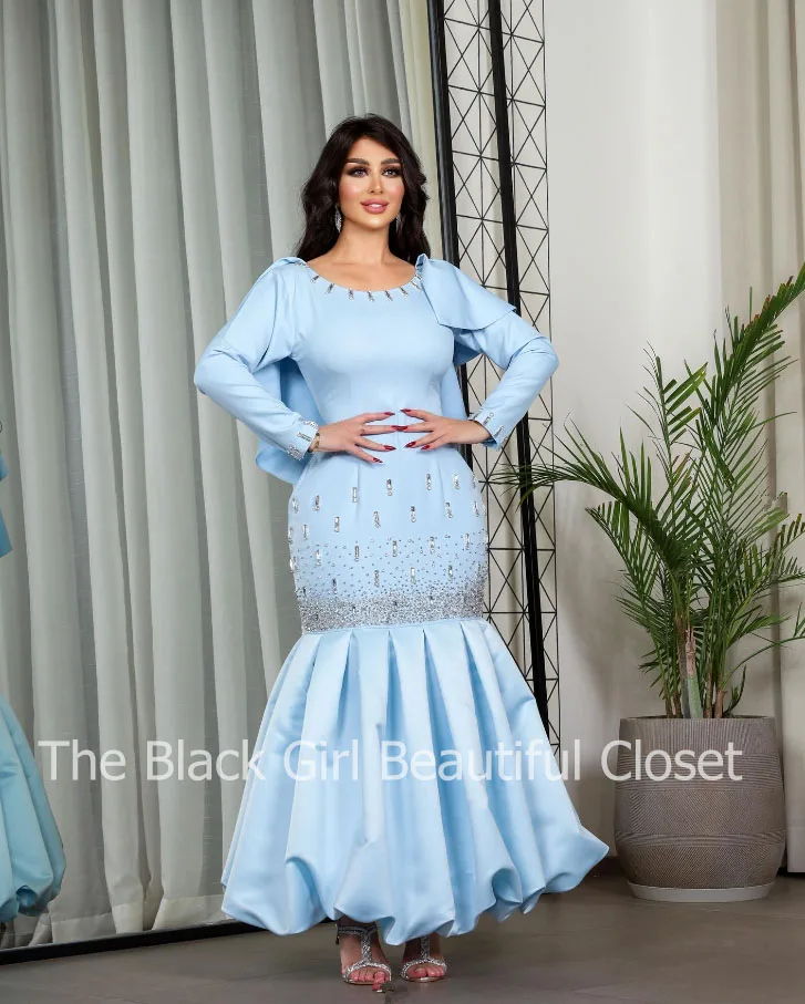 Gaun Malam Panjang Mewah yang Disesuaikan Dengan Leher Bulat, Ransel Dan Rok Fishtail Pinggul, Gaun Prom Renda Manik-manik Batu Permata