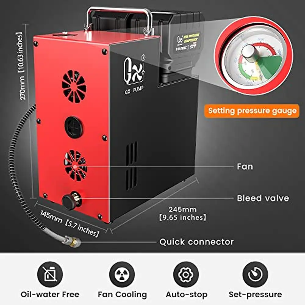 Portable PCP Air Compressor 4500Psi/320Bar Auto Shutoff Dual 18V Lithium Batteries Fast Inflation Paintball & Airgun Compatible