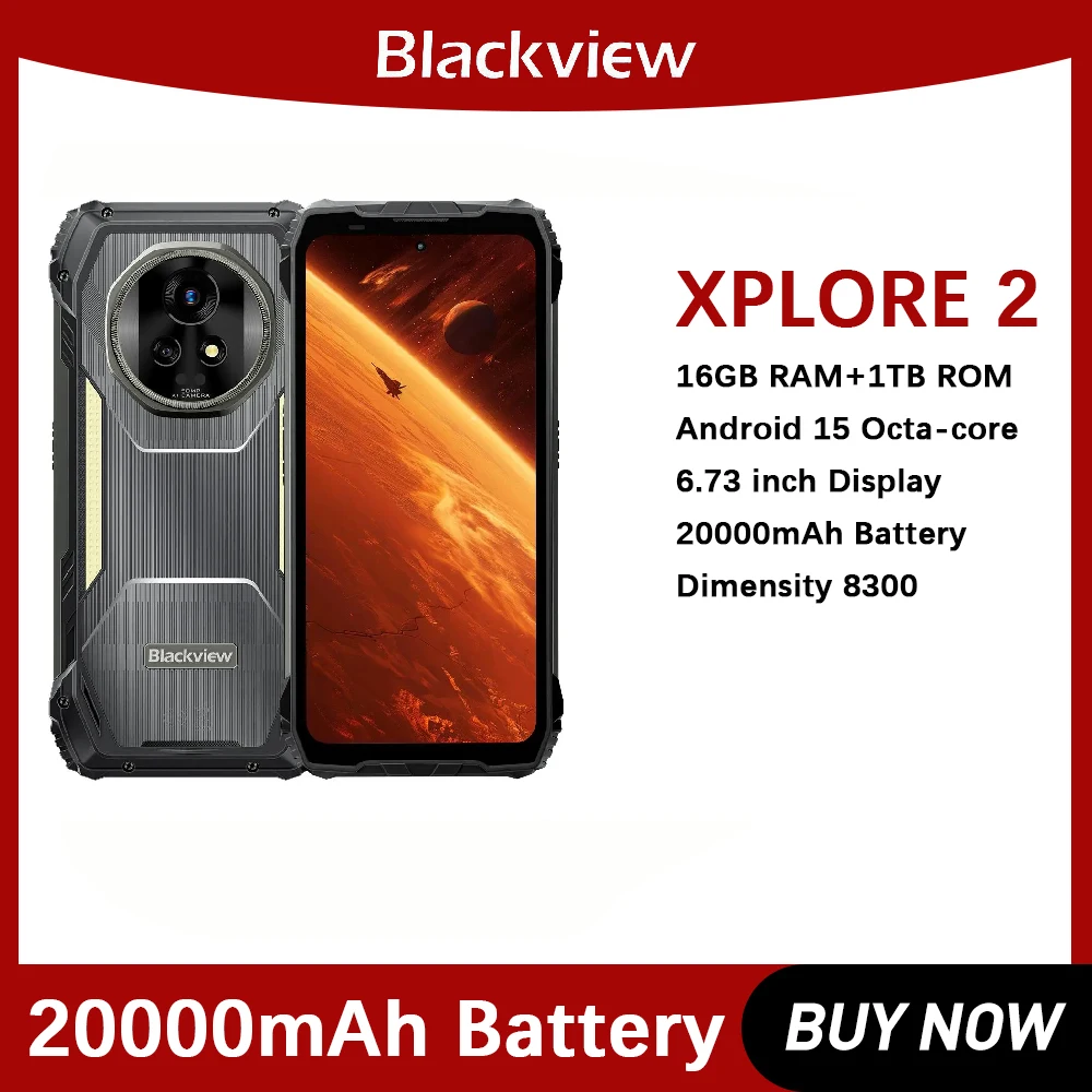 Blackview Rugged Phone XPLORE 2 16GB+1TB 6.73” AMOLED Display Android 15 Dimensity 8300 MT6897 Octa Core 5G NFC Smartphone