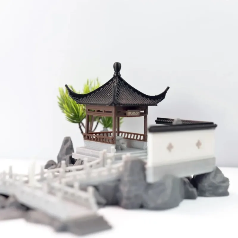 Pavilion Rockery Ancient Architecture Micro Landscape Decoration Ornament Bonsai Chinese Style Retro Architectural Model ZI423