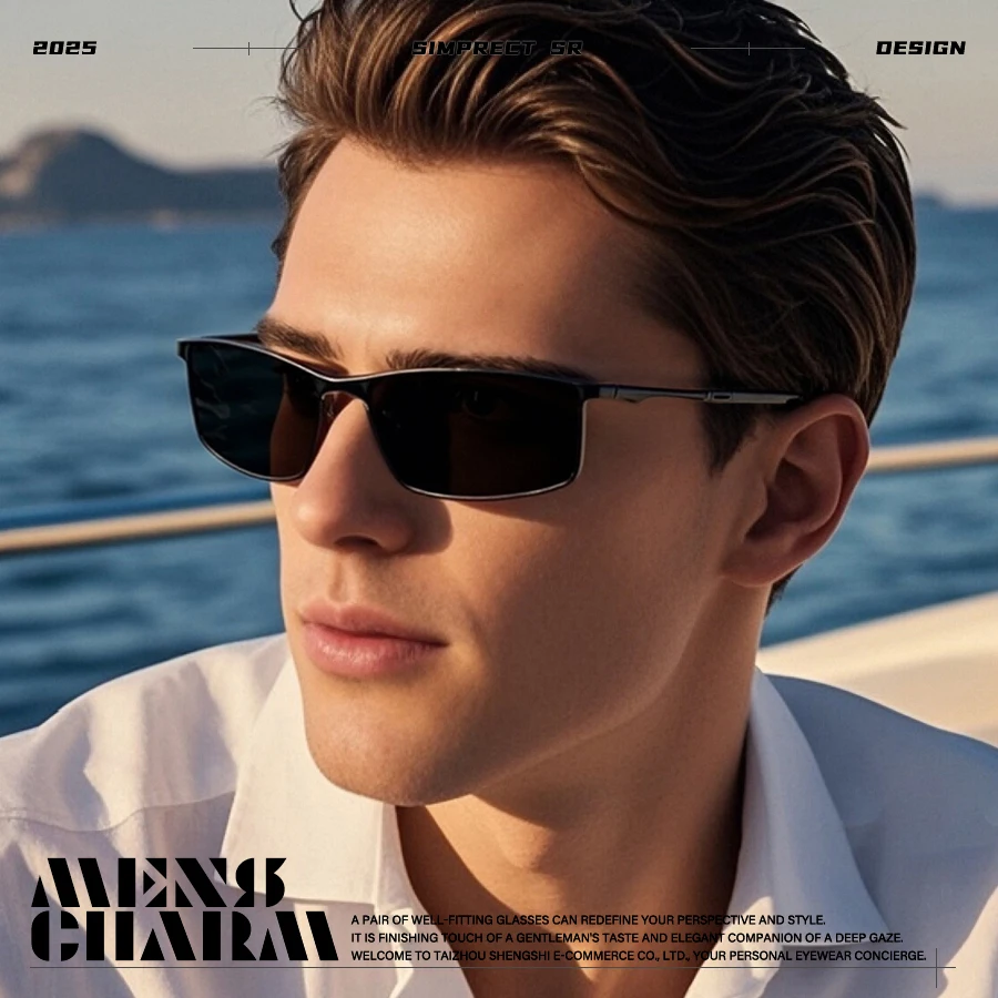

SIMPRECT Polarized Sunglasses Man 2025 New High Quality Metal Rectangle UV400 Popular Luxury Brand Designer Vintage Sun Glasses