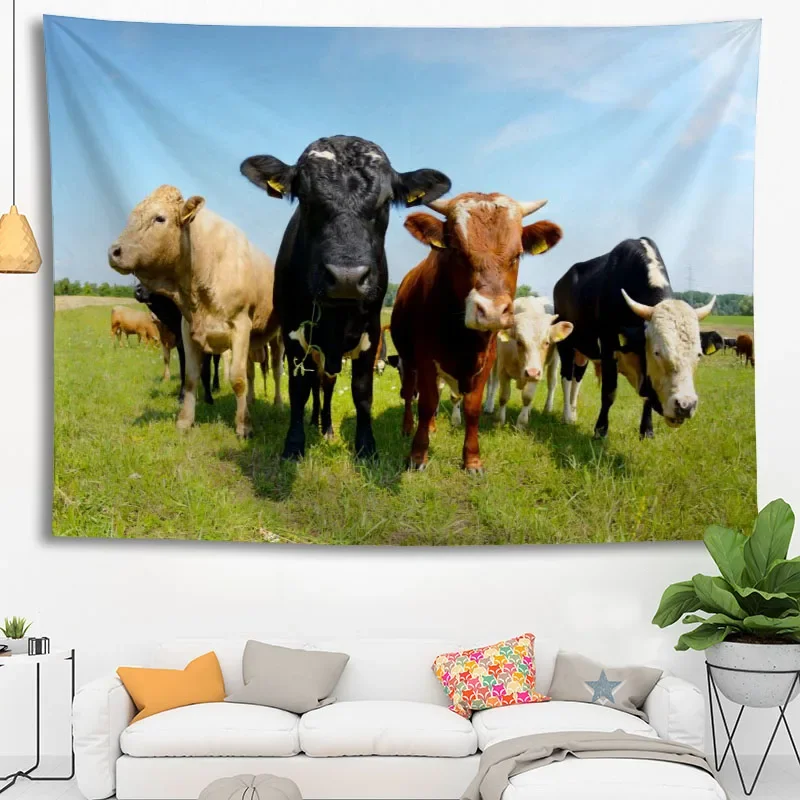 Hot Sale Custom High Quality Cow Wall Hanging HD Landscape 3D Printing Digital Printing Home Decoration Tapestry