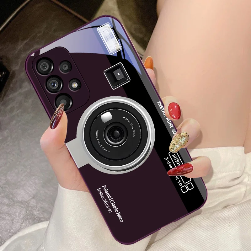 Tempered Glass Phone Case For Samsung Galaxy S10 4G S20 11E 30 S21 21Fe 22 Pro S23 Ultra 5G S8 S9 Retro Camera Green Pink