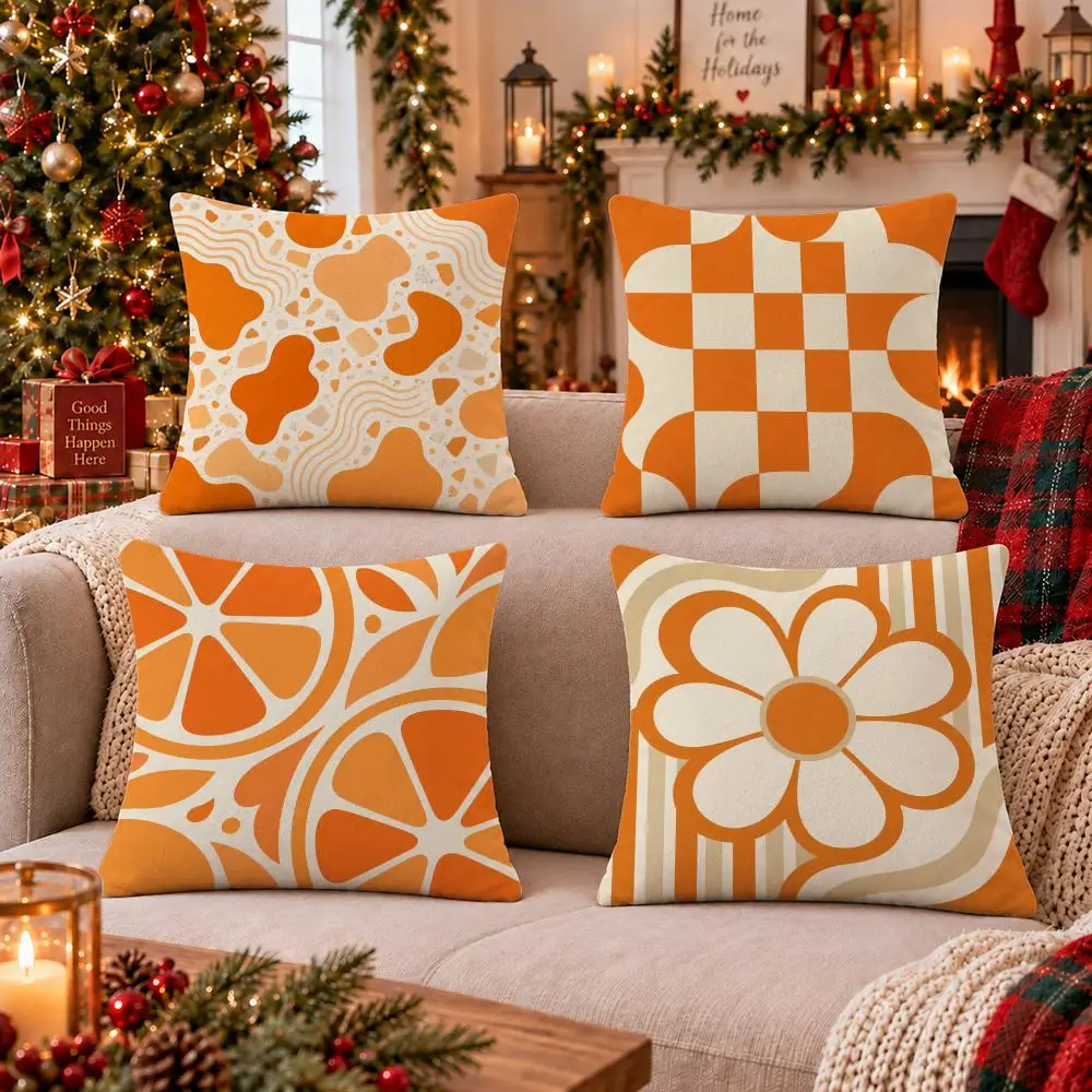 Orange style Cushion Cover Cushion Cover Soft Plush Cushion Covers Fluffy Throw Pillow Cases for Sofa Bedroom