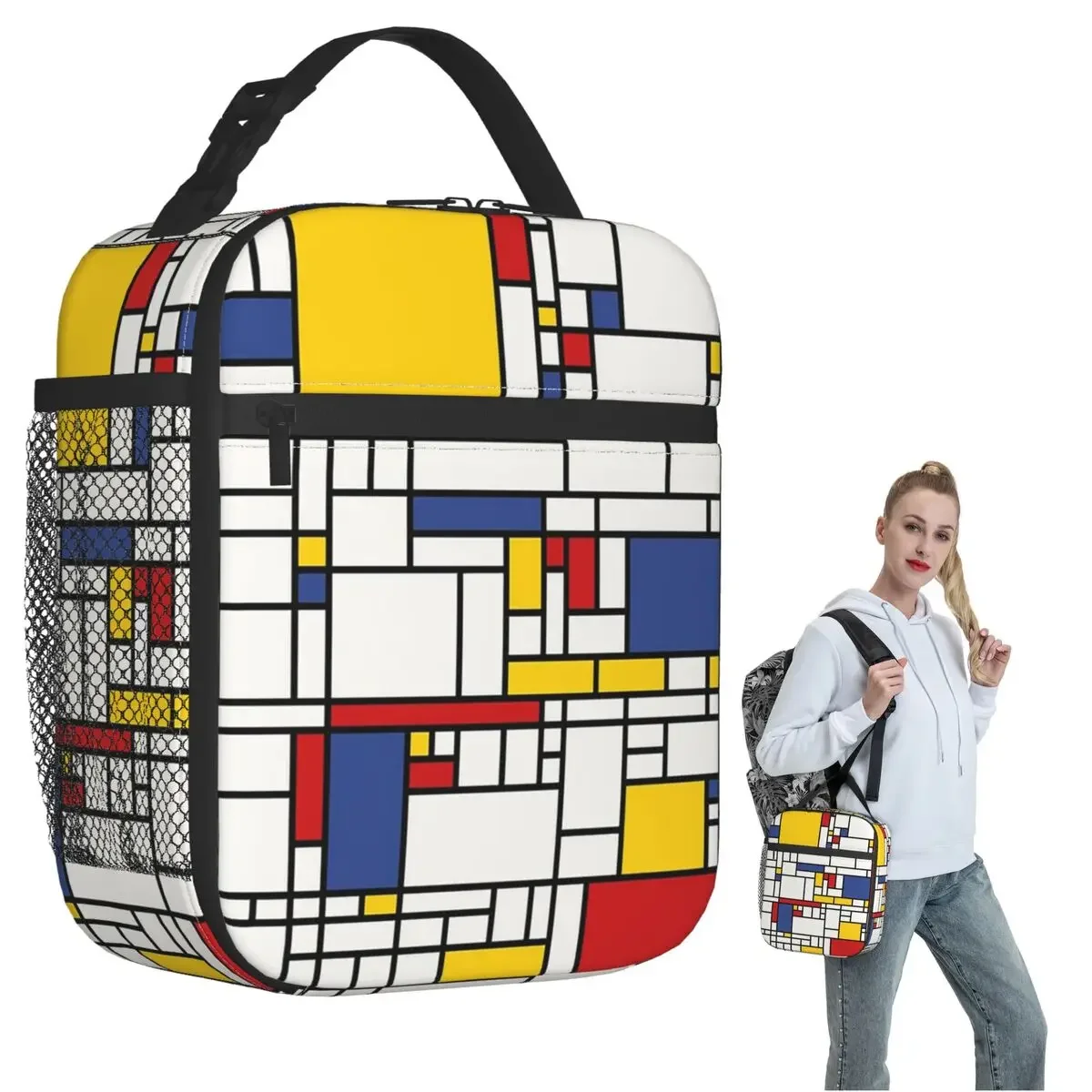 Piet Mondrian Insulated Lunch Bag for Women Kids Portable Food Boxes Thermal Lunch Box Tote