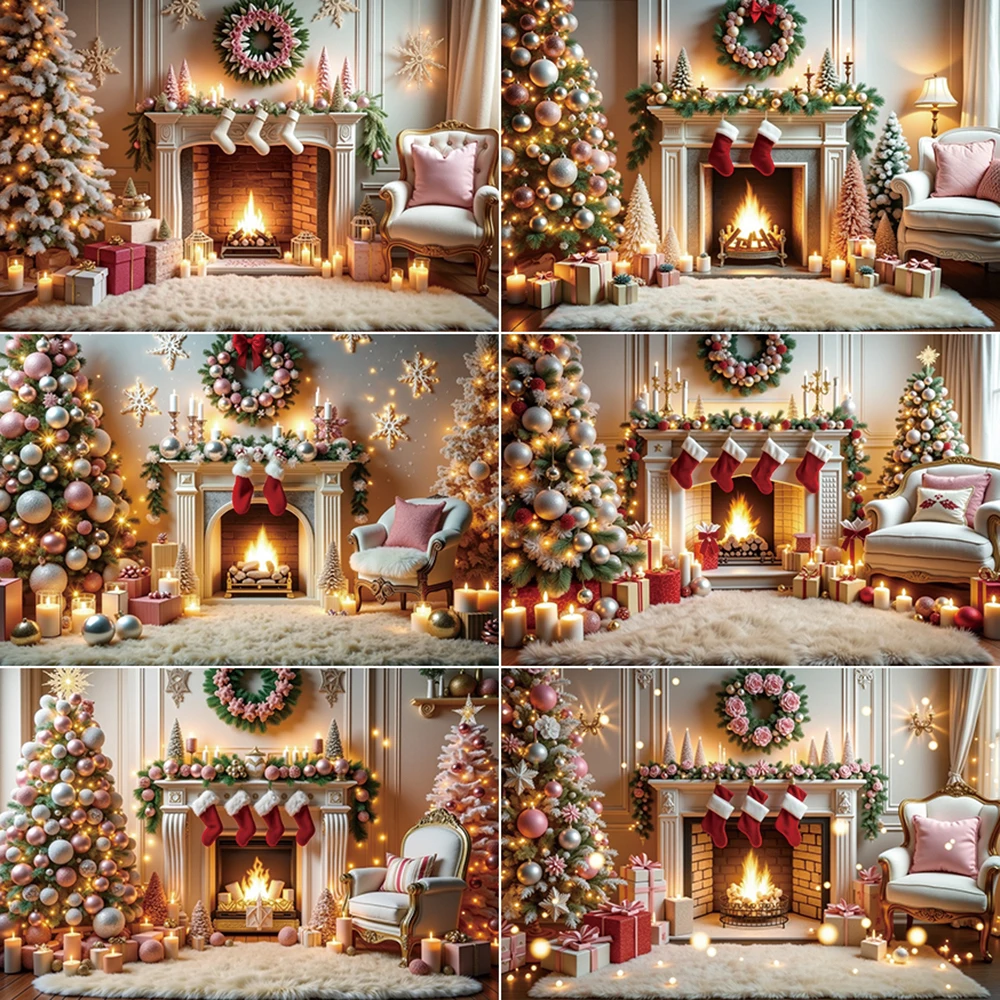 

MOON.QG Merry Christmas Photocall Background New Year Home Decoration Tree Fireplace Backdrop for Photography Studio Accessories