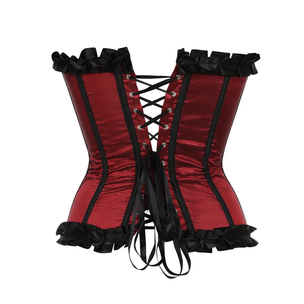 Women Burgundy Satin Sexy Overbust Corset Red Pink Black White Blue Waist Bustier Top Vintage Lace up Boned Korsett Body Shaper