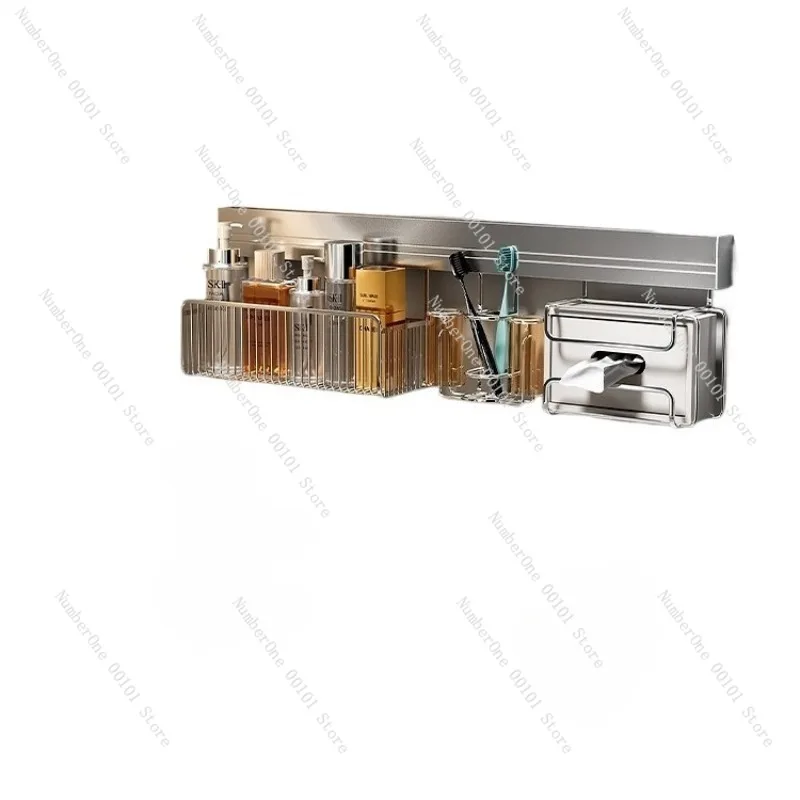 Stainless Steel Bathroom Storage Rack Wall Mounted No Drill Sink Organizer Shelf Vanity Counter Holder Hair Dryer Toothbrush Cup