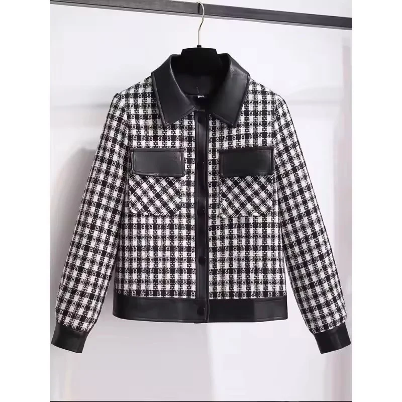 

2026 весна осень новая мода Тысяча птиц клетчатое шерстяное пальто женская короткая куртка женская тройная верхняя одежда пальто в западном стиле