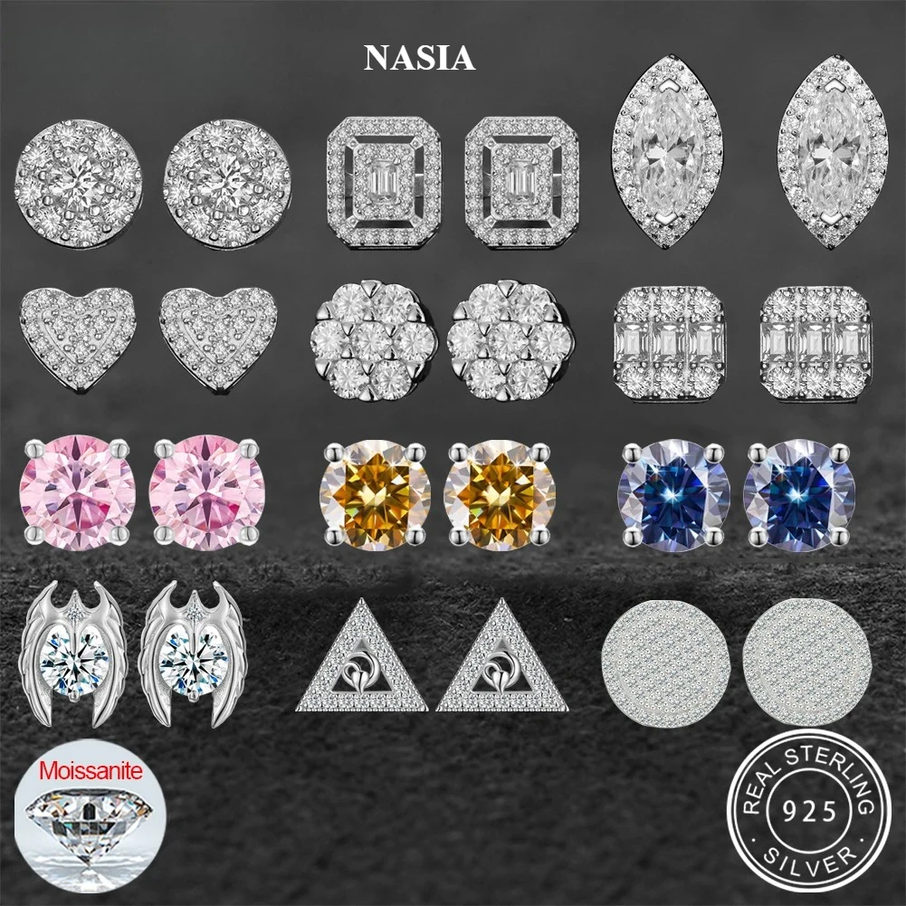 Diamond Stud Earrings - NASIA Premium White/Colorful Moissanite Diamond Stud