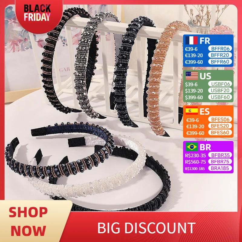 Korean Thin Edge Rhinestone Hair Hoop Female Fashion Super Flash Headband Party Color Headband Fashion Hair Accessories