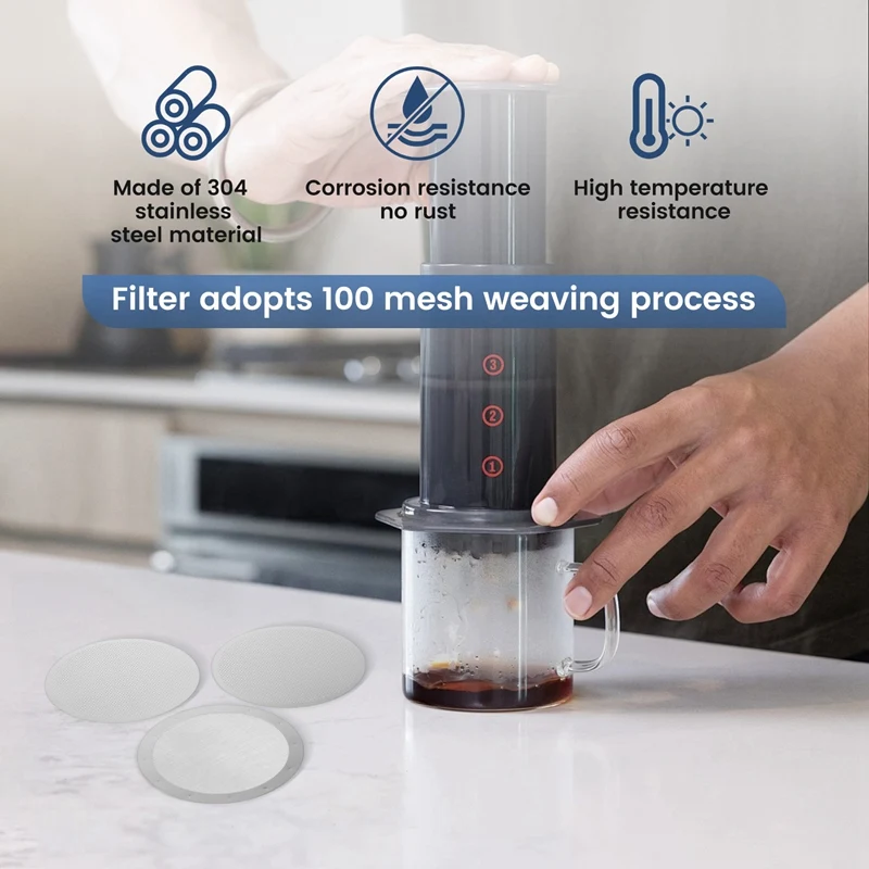 

A21I-3 упаковка, металлическая многоразовая сетка для фильтра для кофе для кофеварки Aeropress, эспрессо, серебристая