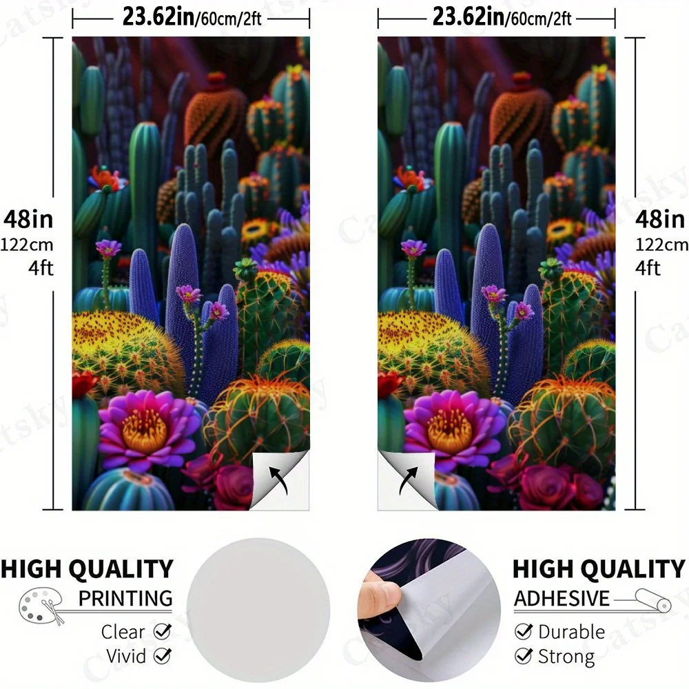 Colorful Cactus Garden,Desert Plant Art,Vibrant Decor,High Value! 2D Flat Vinyl Sandboard Stickers - Bubble-Free, Easy Applicati