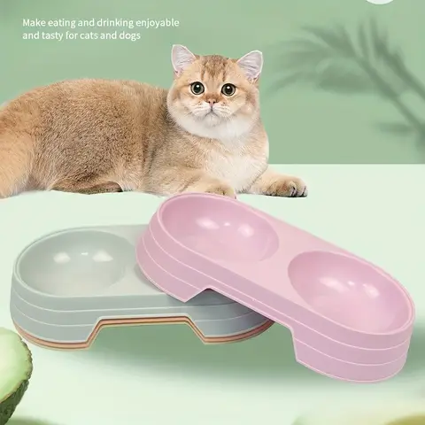 1PCS 애완 동물 이중 그릇 플라스틱 새끼 고양이 개 음식 마시는 트레이 피더 고양이 먹이 애완 동물 용품 액세서리 개 액세서리 애완 동물 그릇