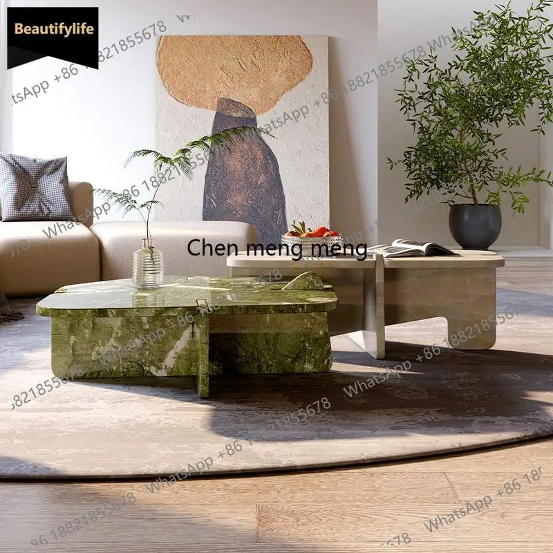 

C85 Designer Natural Marble Coffee Table Set, Italian Minimalist High-Low Nesting Tables for Small Living Room, Customizable