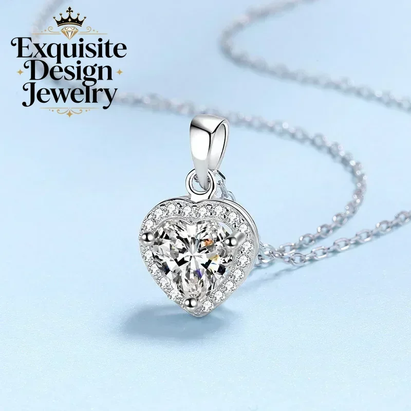 Exquisite-Design PT950 Platinum  Lady Shining Heart Pendant Moissanite Necklace for Women, Chain Designer Fine Jewelry