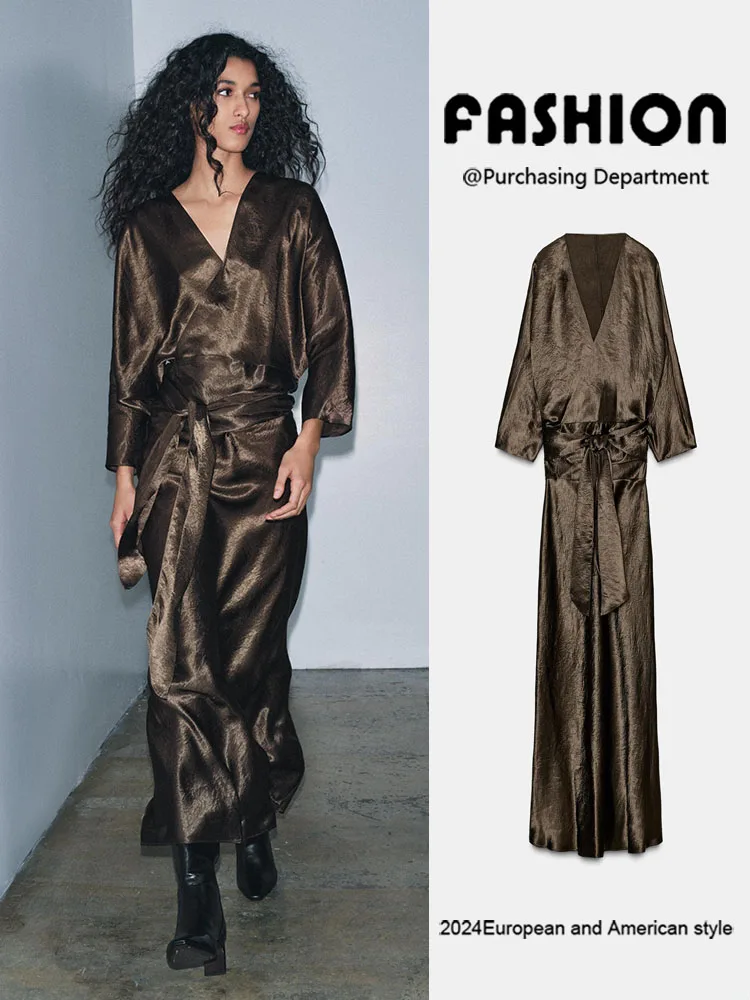 

Winter 2025 New Women's Faion Long Sve Satin Feel Double Breasted Dr Ele Evening Gown for Women's Special Ocns