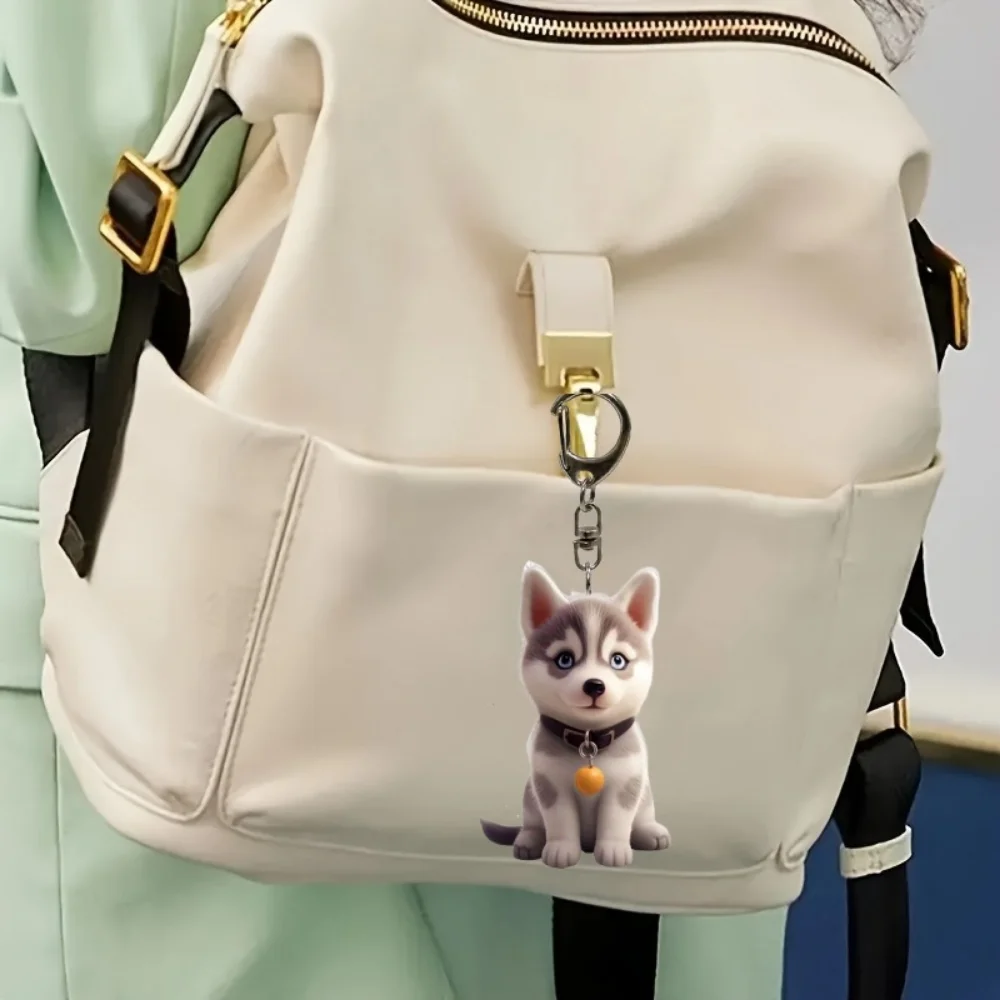 2D Cute Husky Keychain Cartoon Puppy Acrylic Pendant Versatile Charm for Car Mirror,Backpacks,Home,Festive,Gift & Decor