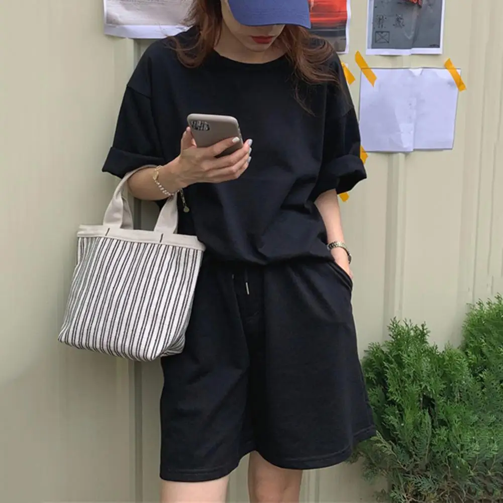 Young Two Piece Suit Jogging Running Women T-shirt Shorts Set Pocket Comfortable Women T-shirt Shorts Set Female Clothes