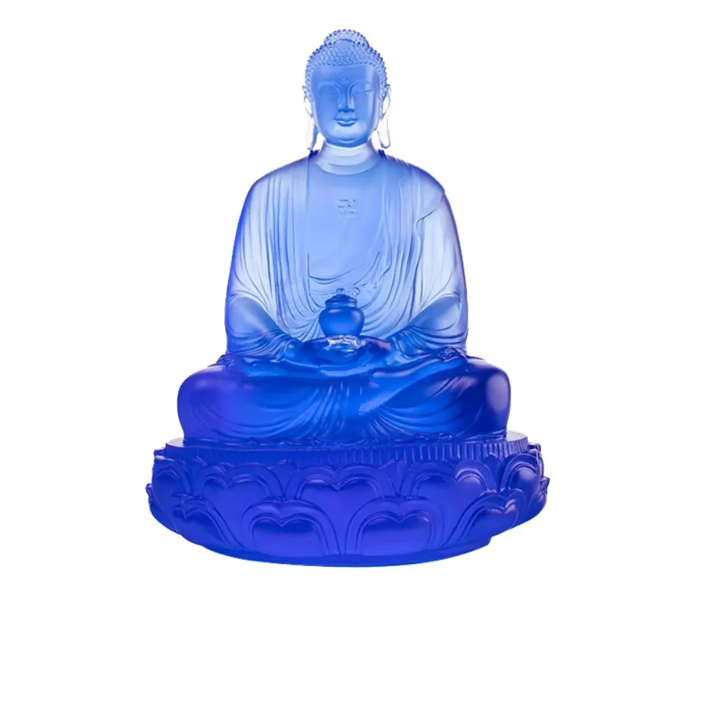 Handcrafted Blue Buddha Statue Crystal Ornament Glazed Decorative Items Suitable for Home/Temple Buddhist Decorative Statues