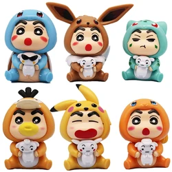 6Pcs/Set Q Version Crayon Shin-chan Anime Figure Shin-chan COS Pokémon Pikachu Action Figure Room Decorations PVC Collection Toy