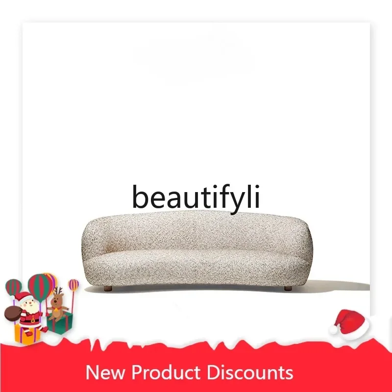 X  QQ132 Modern Minimalist Living Room Fabric Sofa Leisure Retro Style Low Back Arc Sofa Vintage Simple