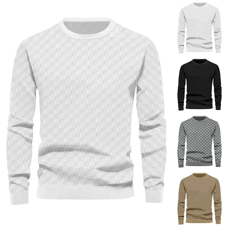 

GELITAYIN, новый зимний клетчатый пуловер с круглым вырезом, мужское пальто, модное маленькое вафельное молодежное пальто в клетку с круглым вырезом, жаккардовая клетчатая H