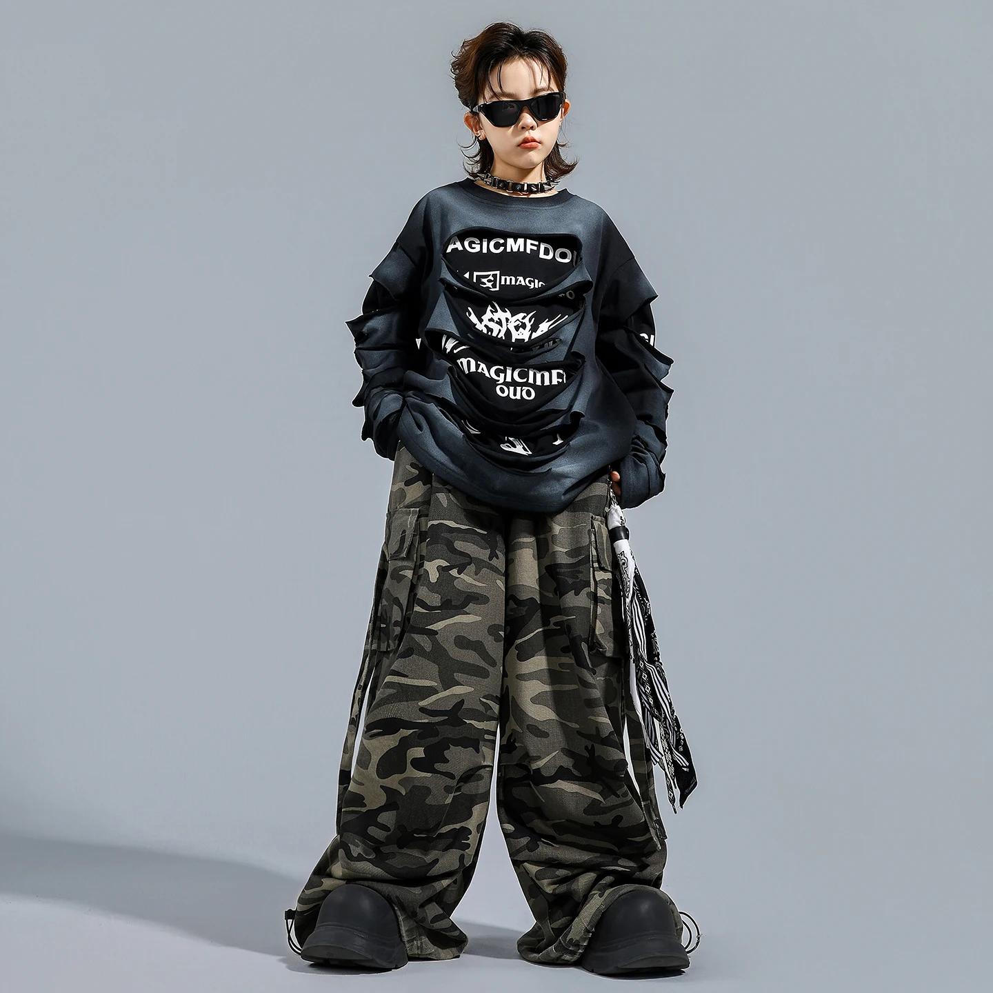 الأطفال الحديثة رقص الجاز أزياء مسرحية للفتيات بلوزات فضفاضة التمويه السراويل الشارع الشهير الفتيان الهيب هوب الملابس DQS21040