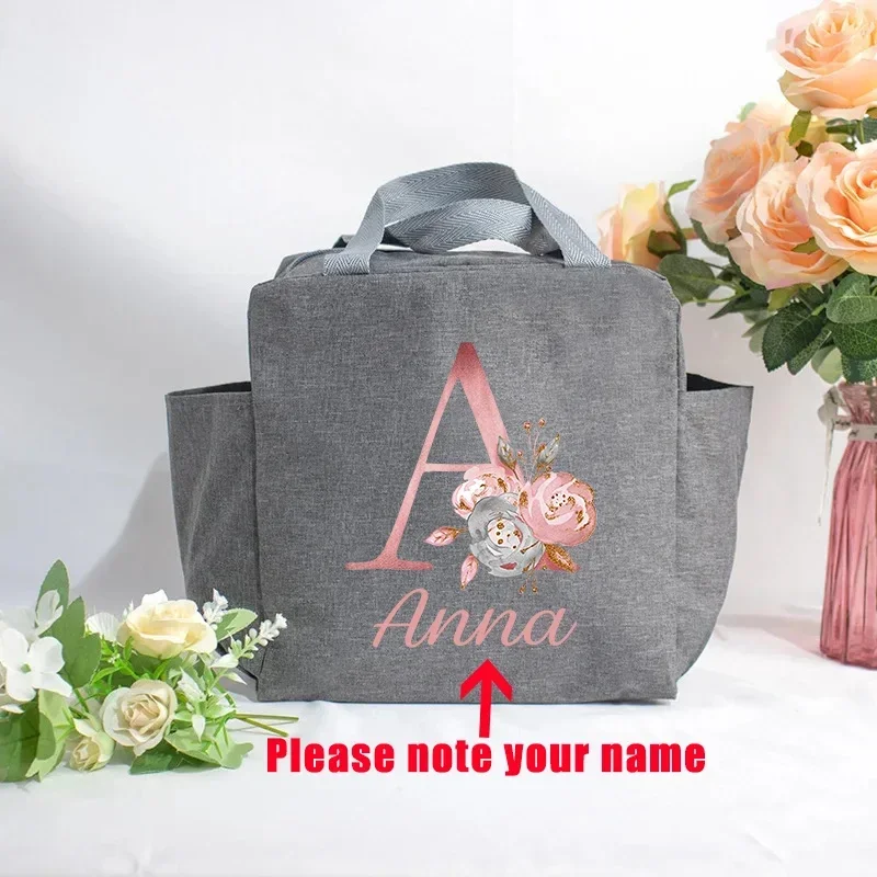 Custom Name Insulated Lunch Bag, Cooler Insulation Travel Picnic Bag, Letter Print Lunch Box for Office, School Gift for Teacher