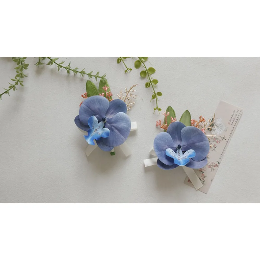 Цветочная бутоньерка, корсаж Фаленопсис, свадебные аксессуары, цветок для невесты, мужская бутоньерка и женский корсаж на запястье