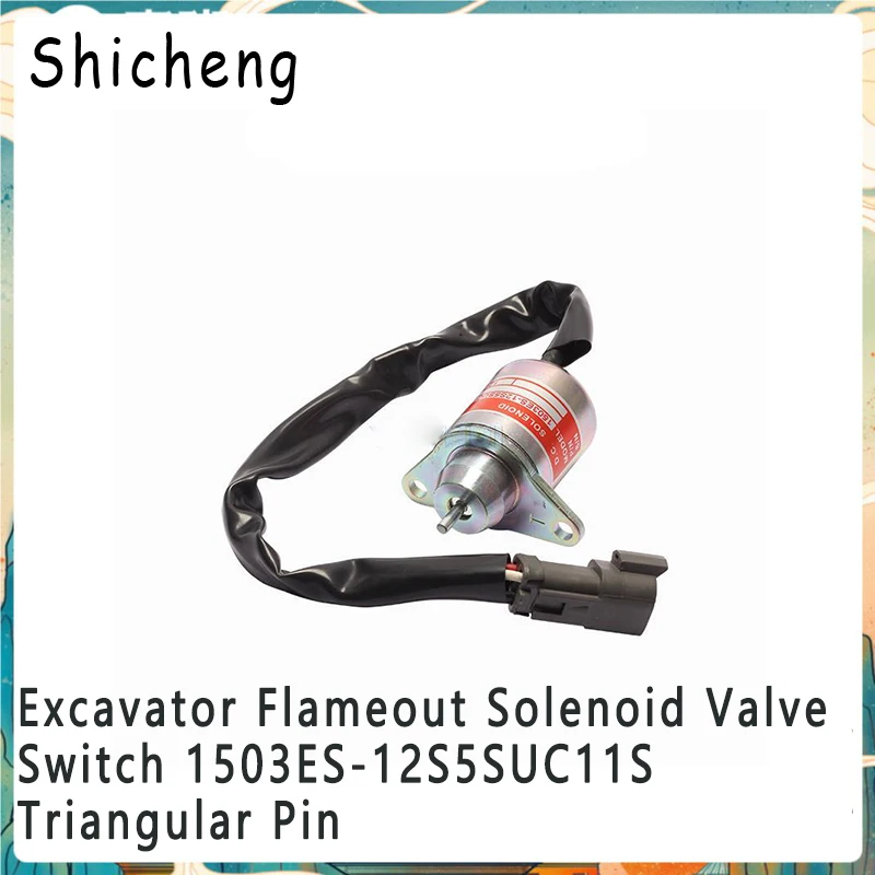 

For Yanmar Plug Excavator Flameout Solenoid Valve Switch 1503ES-12S5SUC11S Triangular Pin