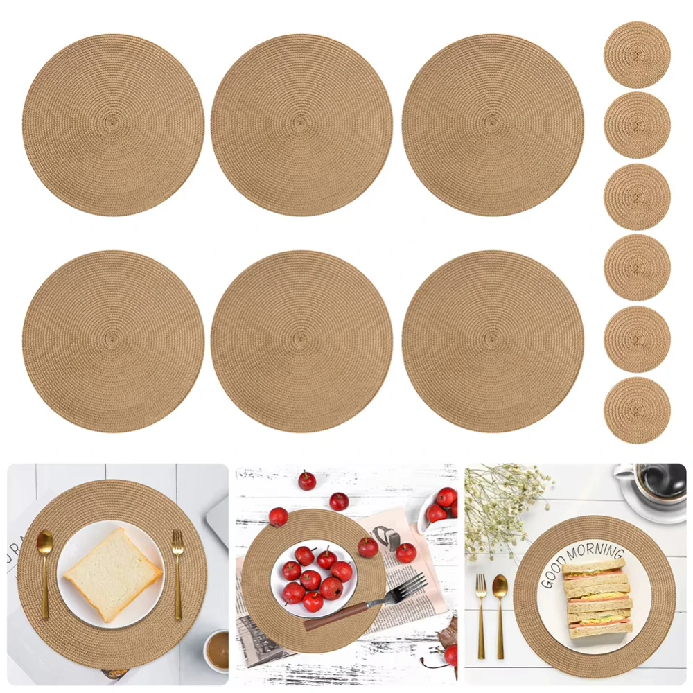 Round Braided Placemats Washable Heat Resistant 38cm Table Place Mat Non-Slip for Kitchen Xmas Dining Table Party Decor 1/6PCS