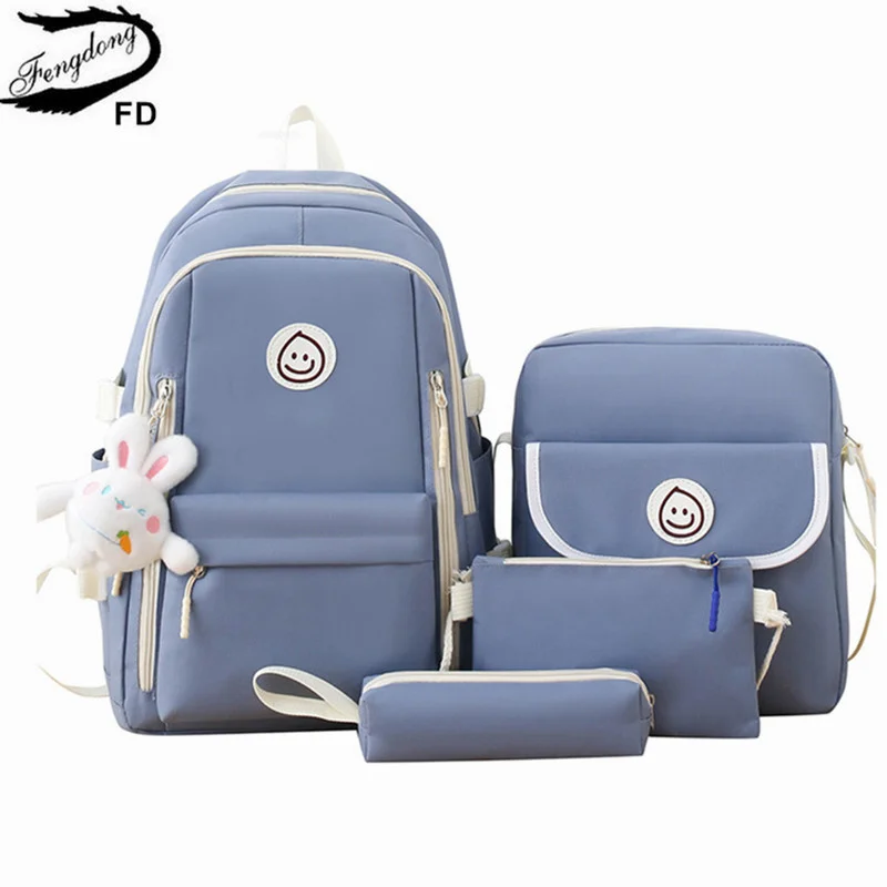 Ransel Sekolah ringan, ransel sederhana, kapasitas besar, tas sekolah dasar untuk siswa perempuan, tas buku gaya Korea, 5 buah/set