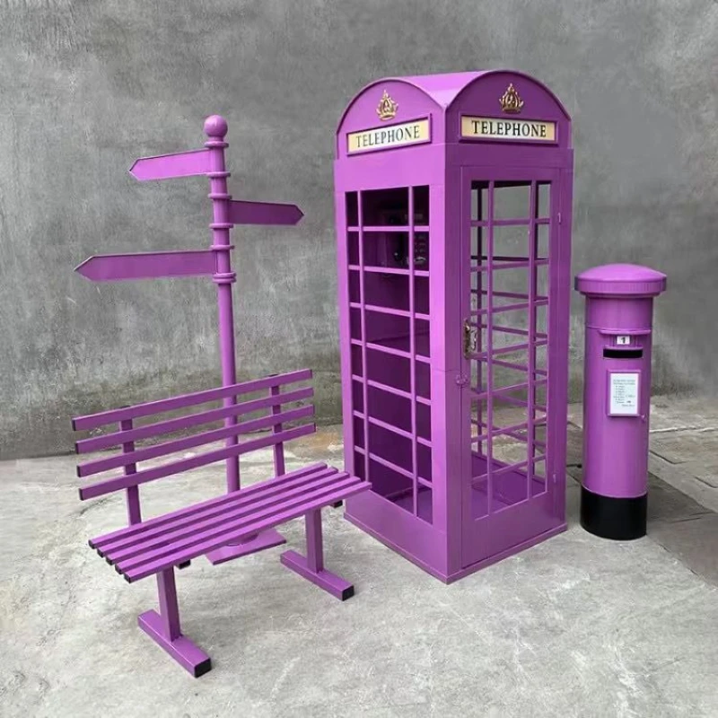 

Retro Internet celebrity phone booth mailbox street sign bench shop decoration floor ornament