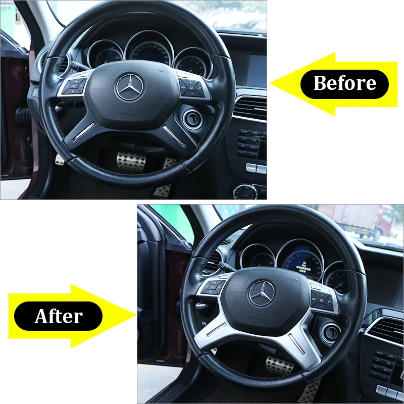 ABS Chrome Steering Wheel Cover Sticker For Mercedes Benz C E Class ML GL W204 W212 X166 W166 11-16 Car Styling Trim Accessories