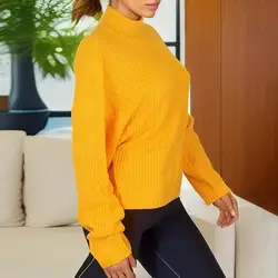 Maglione Slim Fit collezione maglione corto da donna alla moda Pullover a coste a maniche lunghe con collo alto e collo alto per l'autunno