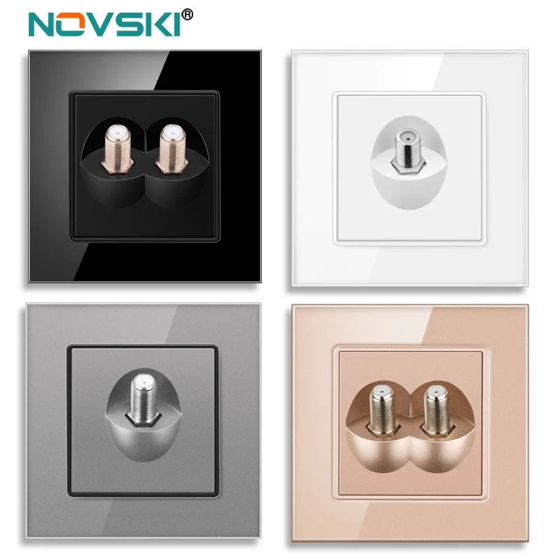 novski-satellite socket, tempered glass crystal panel, 1 group, 2 groups, white, black, gold, gray