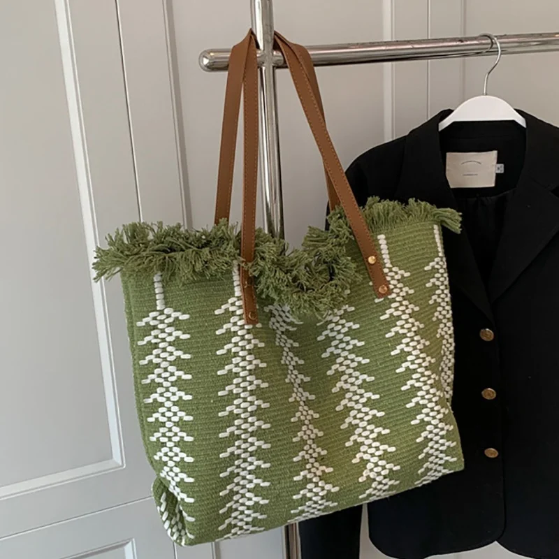 

Женская сумка через плечо, сумка большой вместимости, женская сумка через плечо с кисточками, все пригородная холщовая сумка-тоут, пригородная сумка