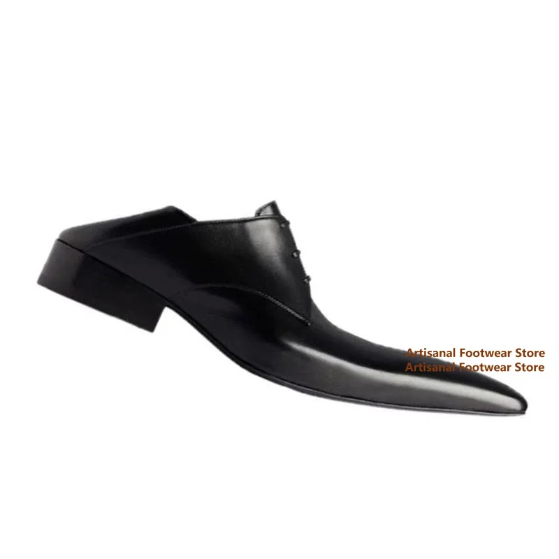 Sharp Pointy Toe Derby Shoes Men's Lace Up Formal Leather Shoes New In Stylish Business Casual Leather Shoes Trendy Men's Shoes