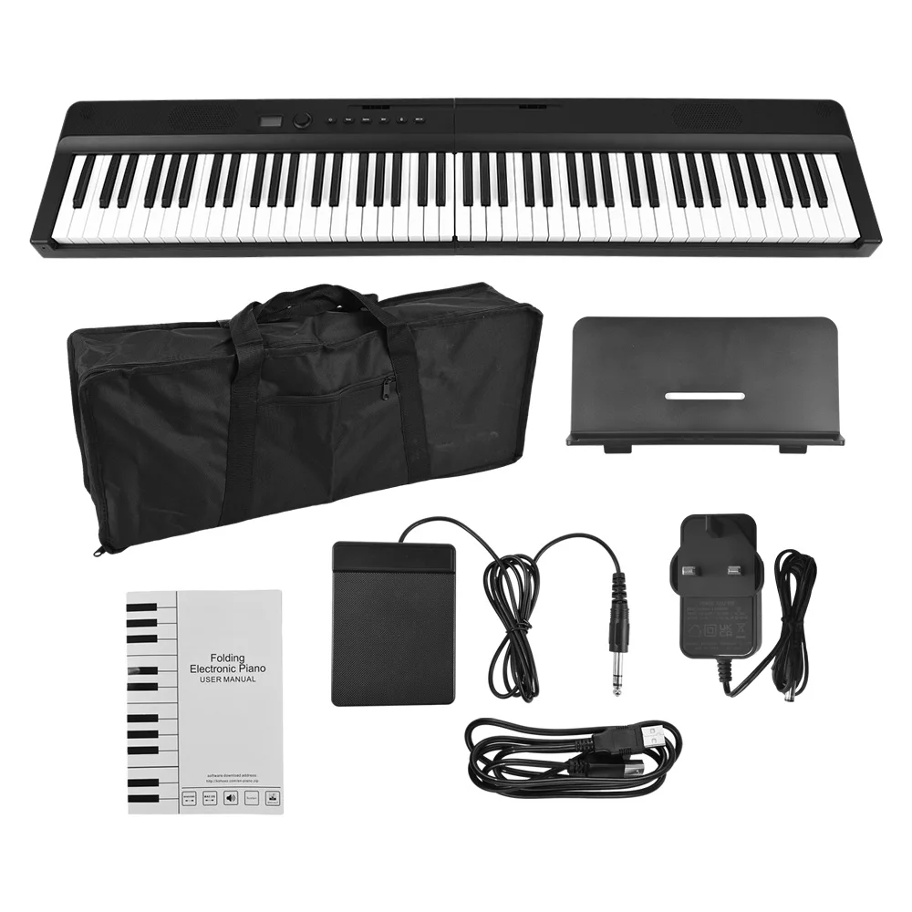 88 Keys Folding Keyboard Piano Full Size Built-in Stereo Speakers BT Connecting Tremolo Function and App-Portable with Pedal Bag