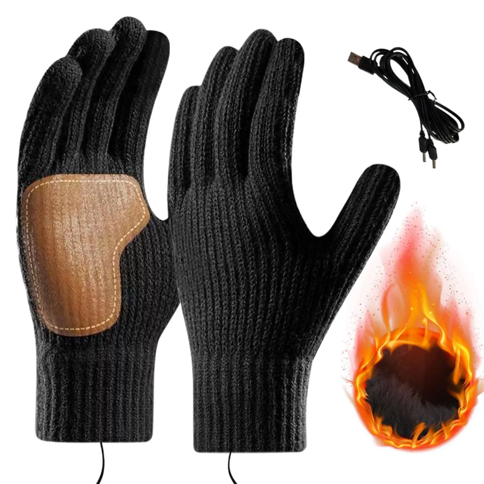 

Вязаные перчатки с USB-подогревом, термовязаные рукавицы, нескользящие зимние велосипедные перчатки, противоскользящие перчатки с сенсорным экраном, грелка для рук